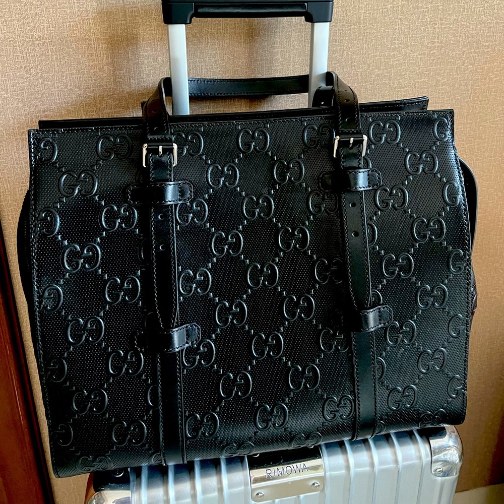 ❌SOLD❌ Calfskin GG Embossed Tote Bag Black